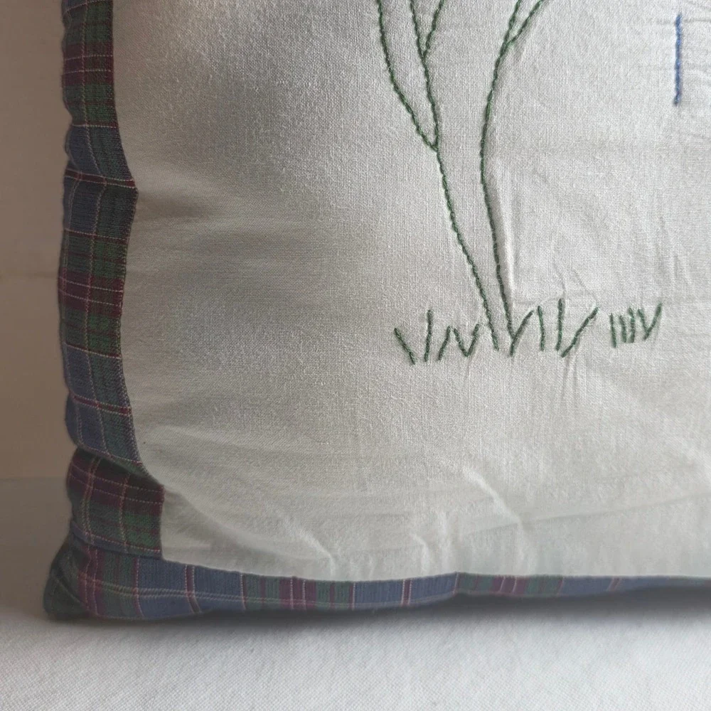 Embroidered Sisters Gift Floral Plaid Throw Pillow Cream Cottagecore